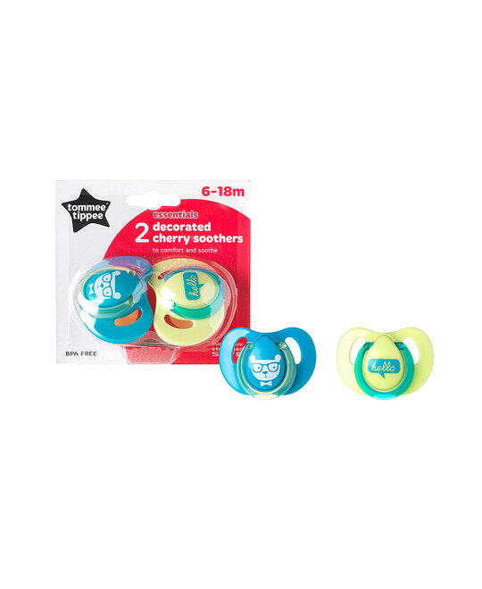 Tommee Tippee Essentials Decorated latex cherry Soothers x 2 (6-18m) (Blue) image number 2